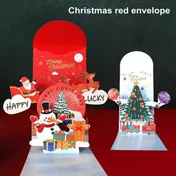 Рождественские 3D-конверты с красными поздравительными открытками Merry Xmas Рождественская елка Снеговик Pop-up открытка Christmas Tree