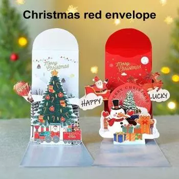 Рождественские 3D красные конверты Merry Xmas поздравительные открытки Рождественская елка Снеговик Pop-up открытка для празднования праздника Christmas Tree
