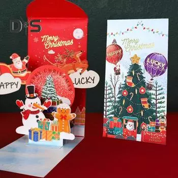 Рождественские 3D красные конверты Merry Xmas поздравительные открытки Рождественская елка Снеговик Pop-up открытка для празднования праздника Christmas Tree