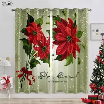 Рождественские 3D-печатные занавески, новогодняя елка, подарок для гостиной, спальни, детская новогодняя праздничная атмосфера, декоративные занавески W50xH130(CM)x2PCS&Grommet Top
