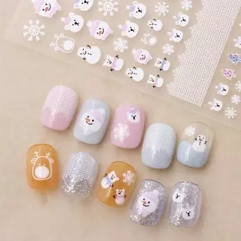 Рождественские 5D рельефные наклейки для ногтей в виде снеговика и снежинок 8*10 см с изображением Санта-Клауса и лося, рождественские наклейки для маникюра своими руками 5