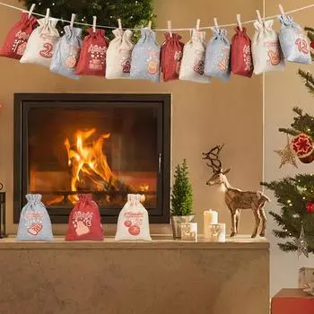 Рождественские адвент-мешки 24 дня мешковины подвесные календарные сумки 24X затягивающиеся рождественские мешки обратный отсчет Рождество CHINA