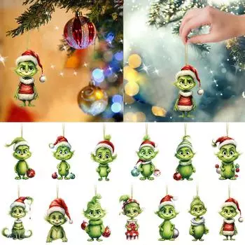 Рождественские акриловые зеленые монстры, акриловые плоские подвесные украшения для рождественской елки, двусторонняя подвеска с принтом для дерева/автомобиля/рюкзаков One Size