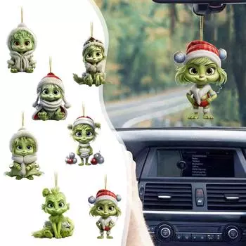 Рождественские акриловые зеленые монстры, акриловые плоские подвесные украшения для рождественской елки, двусторонняя подвеска с принтом для дерева/автомобиля/рюкзаков One Size