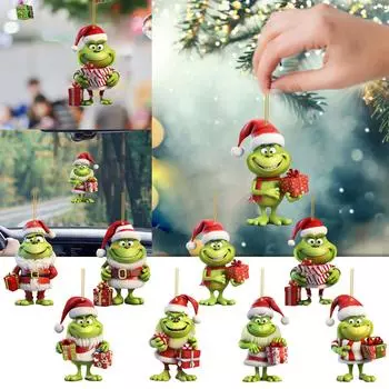 Рождественские акриловые зеленые монстры, акриловые плоские подвесные украшения для рождественской елки, односторонняя подвеска с принтом для дерева/автомобиля/рюкзаков One Size