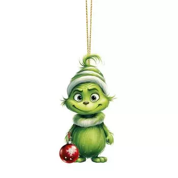 Рождественские акриловые зеленые монстры, акриловые плоские подвесные украшения для рождественской елки, двусторонняя подвеска с принтом для дерева/автомобиля/рюкзаков