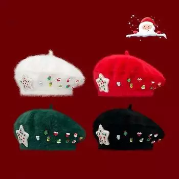 Рождественские элементы милый красный берет из меха кролика женский зимний теплый атмосфера темперамент мода универсальный шляпа художника M56-58cm