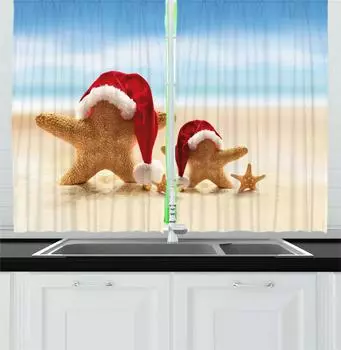 Рождественские элементы Снеговик Рождественская елка Кухня Спальня Гостиная Красные шторы с высоким затемнением 2 панели Комплект оконных штор Карман для штанги W55 X H120cm X 2&HOOK