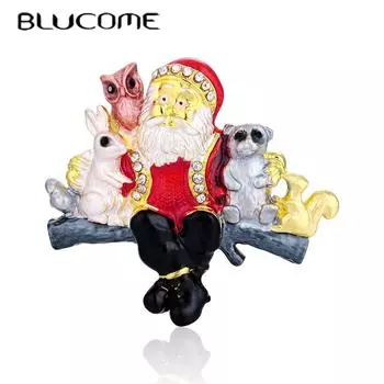 Рождественские эмалированные броши Blucome, цветное масло, милое аниме, брошь из сплава Санта-Клауса и животных для женщин и мужчин, рождественский подарок красный
