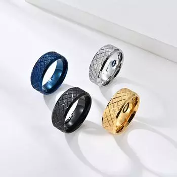 Рождественские аксессуары Титан Сталь Ромб Многолинейный Золотой Цвет Синяя Мозаика 8 мм Кольцо Для Мужчин И Женщин 9