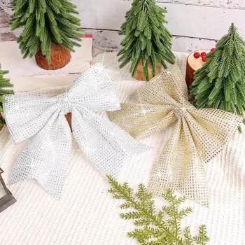 Рождественские банты, подвесные украшения, золотой серебряный бант для рождественской елки, блестящие украшения, подвеска, рождественский подарок, украшение 31x26.5cm