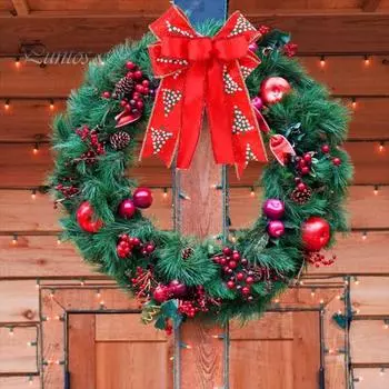 Рождественские банты, украшения ручной работы, рождественский венок, бант, верхушка для дерева, деревенская подарочная коробка, бант, декор для дома в стиле «фермер» красный