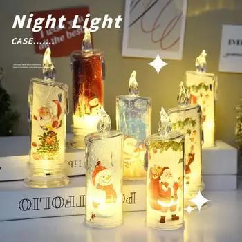 Рождественские беспламенные свечи с Санта-Клаусом, снеговиком, лосем, печатные украшения, светодиодный ночник, рождественский ночной орнамент, вечеринка Small Style