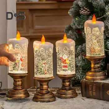 Рождественские беспламенные светодиодные свечи Санта-Клаус Снеговик мерцающая свеча на батарейках поддельная свеча-столб для рождественского украшения A