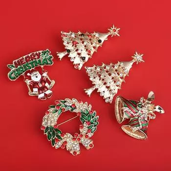 Рождественские броши для женщин, изысканные милые колокольчики Санта-Клауса, брошь-булавка, блестящий циркон, гирлянда, значок, модная одежда, аксессуары, ювелирные изделия