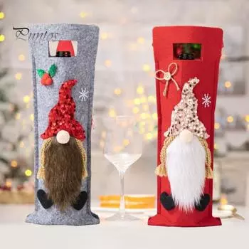 Рождественские чехлы для бутылок вина, гномы, чехлы для бутылок красного вина, шампанского, пивных бутылок, рождественские украшения стола красный