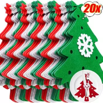 Рождественские чехлы для ножей и вилок Xams Tree Фетровая ткань Ложки Держатели для столовых приборов Сумки Главная Рождественская новогодняя вечеринка Украшение стола 4PCS