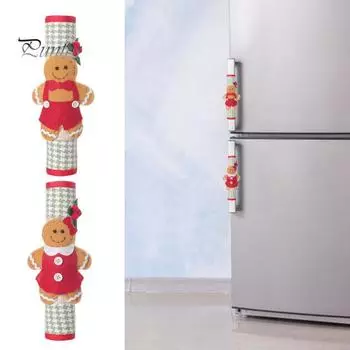 Рождественские чехлы на ручки холодильника Пряничный человечек Чехлы на ручки кухонных приборов для двери холодильника Праздничное украшение для дома и офиса красный