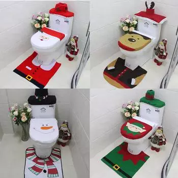 Рождественские чехлы на сиденья унитаза Санта-Клаус Снеговик Лось Эльф Коврик для ванной комнаты Веселые рождественские принадлежности для вечеринок Подарок на Новый год Украшения для дома