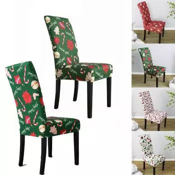 Рождественские чехлы на стулья для столовой, Рождественский Санта-банкет, эластичная защита для сидений зелёный