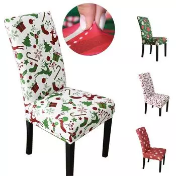 Рождественские чехлы на стулья для столовой, Рождественский Санта-банкет, эластичная защита для сидений зелёный