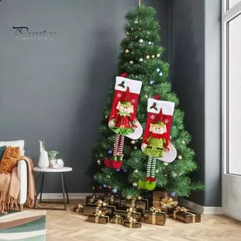 Рождественские чулки 3D Милая кукла-эльф Рождественские чулки Украшения Длинноногий эльф Подвесной чулок для конфет Игрушки Подарки красный