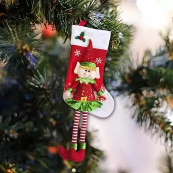 Рождественские чулки 3D Милая кукла-эльф Рождественские чулки Украшения Длинные ноги красный