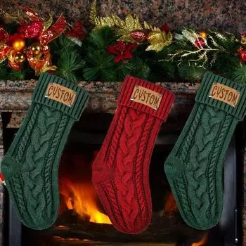 Рождественские чулки Большие вязаные подвесные рождественские чулки Семейный рождественский подарочный чулок зелёный/белый