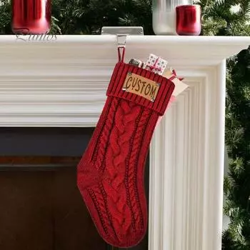 Рождественские чулки, большие вязаные подвесные рождественские чулки, семейные рождественские подарочные чулки с подвесным кольцом для игрушек и конфет красный/белый