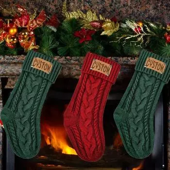 Рождественские чулки, большие вязаные подвесные рождественские чулки, семейные рождественские подарочные чулки с подвесным кольцом для игрушек и конфет красный/белый