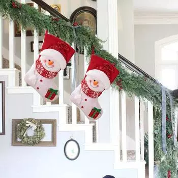 Рождественские чулки большой емкости, насыщенные цвета, Санта-Клаус, снеговик, рождественские носки в мультяшном стиле, подвесной кулон Snowman