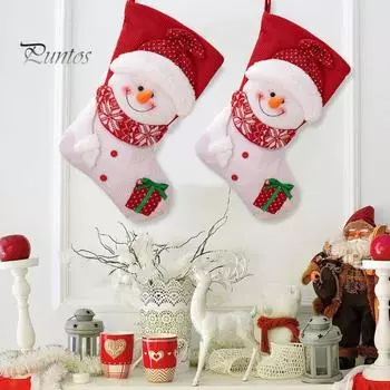 Рождественские чулки большой емкости, насыщенные цвета, Санта-Клаус, снеговик, рождественские носки в мультяшном стиле, подвесной кулон Snowman