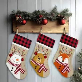 Рождественские чулки из мешковины, плед, рождественские подвесные украшения, 3D олень, снеговик, Санта, мешок конфет для праздничного декора камина C