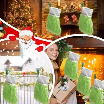 Рождественские чулки из зеленого искусственного меха, рождественские чулки с зеленым эльфом, подвесные носки для камина, декор для вечеринки в фермерском доме на дереве зелёный