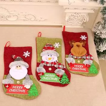 Рождественские чулки, износостойкие, большой емкости, с рисунком лося, снеговика, Санта-Клауса, рождественские носки, подвесной кулон Snowman
