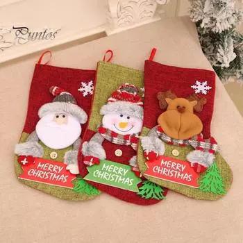 Рождественские чулки, износостойкие, большой емкости, с рисунком лося, снеговика, Санта-Клауса, рождественские носки, подвесной кулон Snowman