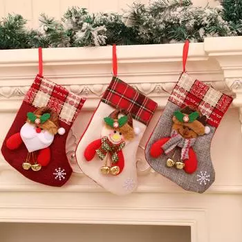 Рождественские чулки, лен с колокольчиками, рождественские носки, рождественские украшения, подарочные пакеты