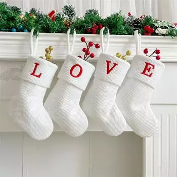 Рождественские чулки, маленькие вышитые буквы, вязаные рождественские подвесные чулки, украшения, декор для рождественской вечеринки One Size