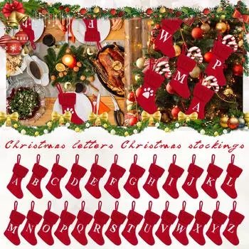 Рождественские чулки, маленькие вышитые буквы, вязаные рождественские подвесные чулки, украшения, декор для рождественской вечеринки One Size