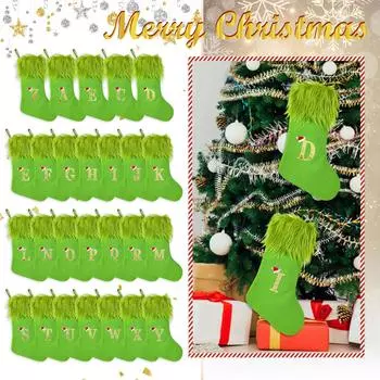 Рождественские чулки, маленькие вышитые буквы, вязаные рождественские подвесные чулки, украшения, декор для рождественской вечеринки One Size