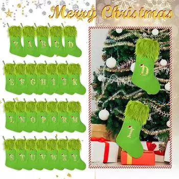 Рождественские чулки, маленькие вышитые буквы, вязаные рождественские подвесные чулки, украшения, декор для рождественской вечеринки One Size