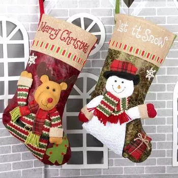 Рождественские чулки, носки, Санта, снеговик, подвесные елочные украшения, рождественский декор для дома, новогодние подарочные пакеты с конфетами Navidad one size