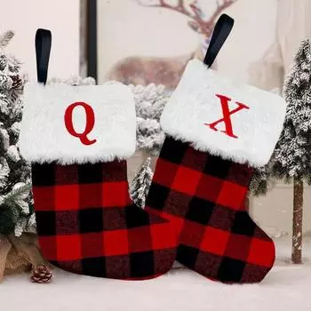 Рождественские чулки подвеска буква черная сетка вышитая винтажный красный и чулок для узора рождественское украшение для дома B