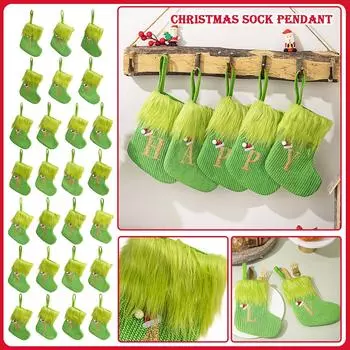 Рождественские чулки с 26 буквами, зеленые, 8-дюймовые рождественские чулки, подходящие для украшения камина на рождественскую елку One Size