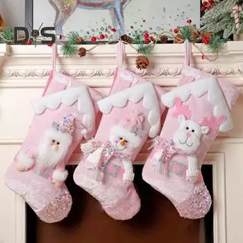 Рождественские чулки с изображением Санта-Клауса/Снеговика/Оленя, блестящие чулки с пайетками, подвесные носки для рождественской елки, украшение для камина Santa Claus