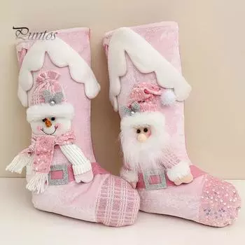 Рождественские чулки с изображением Санта-Клауса/Снеговика/Оленя, блестящие чулки с пайетками, подвесные носки для рождественской елки, украшение для камина Snowman