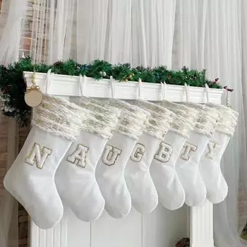 Рождественские чулки с вышивкой, рождественские носки с ремешком, устойчивые носки с буквами большой емкости, подвесное украшение G