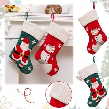 Рождественские чулки с вышивкой Санта-Клауса, снеговика, новогодняя елка, украшение для камина, подарочные носки One Size