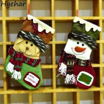 Рождественские чулки со снеговиком, детские подарочные сумки с конфетами и яблоками для рождественской вечеринки, новогодние декоративные носки со Сантой, украшение для дома one piece
