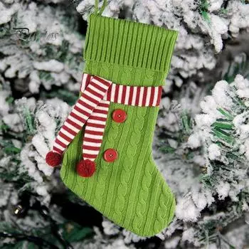 Рождественские чулки Вязаные чулки для рождественской елки Подвесные чулки для игрушек Конфеты Подарки Рождественские украшения для каминов Спальни красный